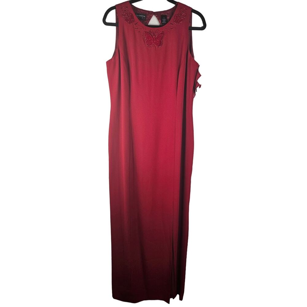 Deadstock Y2K Vintage Claiborne 14 Red Midi Formal Dress Butterfly Cut Out Back